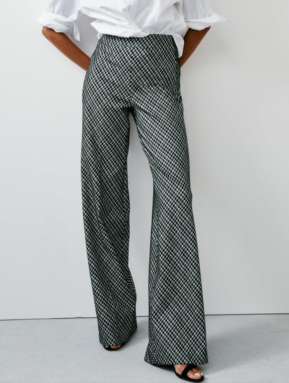 NWT Spanx Jacquard Black Plaid Ponte Wide Leg Pull On Academia Pants Size Large